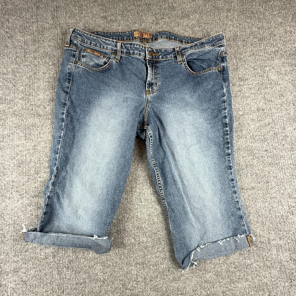 Y2K L.e.i. Jeans Womens 20W Medium Wash Blue Mid Rise Capri Cuffed Stretch Denim